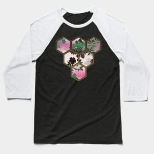 Japanese Geometrical Streetwear Design Floral Cherry Blossom Retro Art Earth Colours 581 Baseball T-Shirt